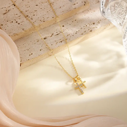Dainty Double Cross Necklace