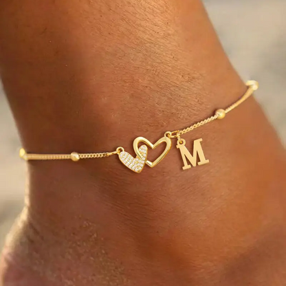 Double Heart Initial Anklet