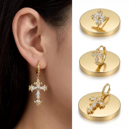 3 Pair (6pcs) Sparkling Cross Earrings Set