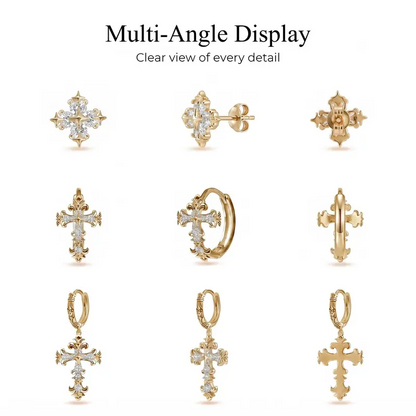3 Pair (6pcs) Sparkling Cross Earrings Set