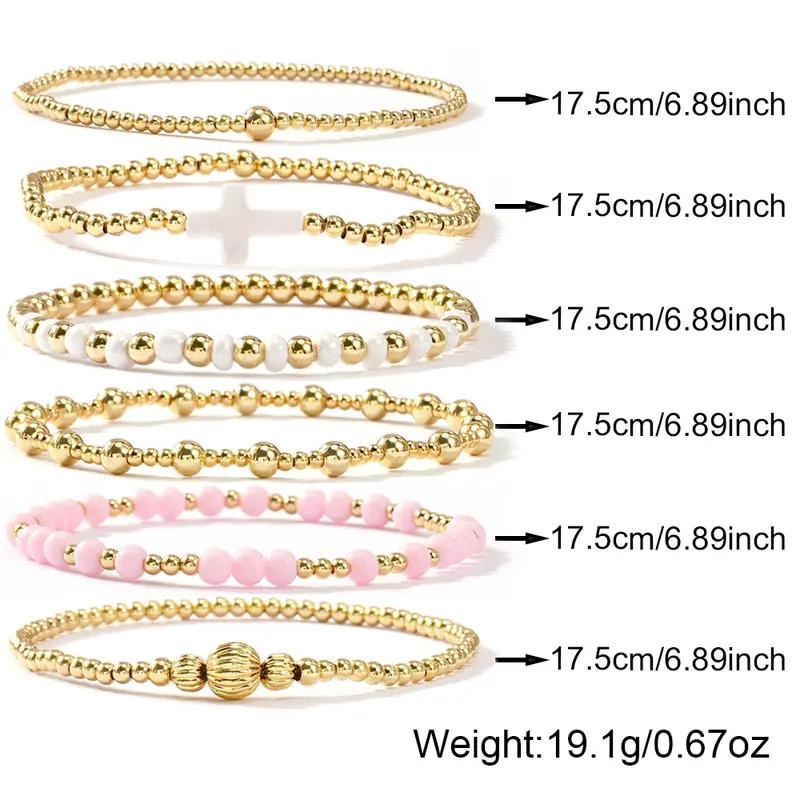 14k 6pc Beaded Stretch Bracelet Stack