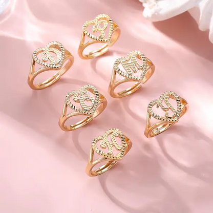 Heart & Letter Design Cuff Ring