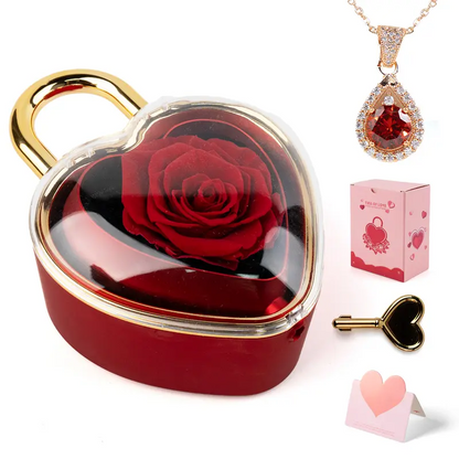 Heart Necklace With Rose Jewelry Box