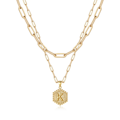 2pc 14k Hexagon Initial Necklace
