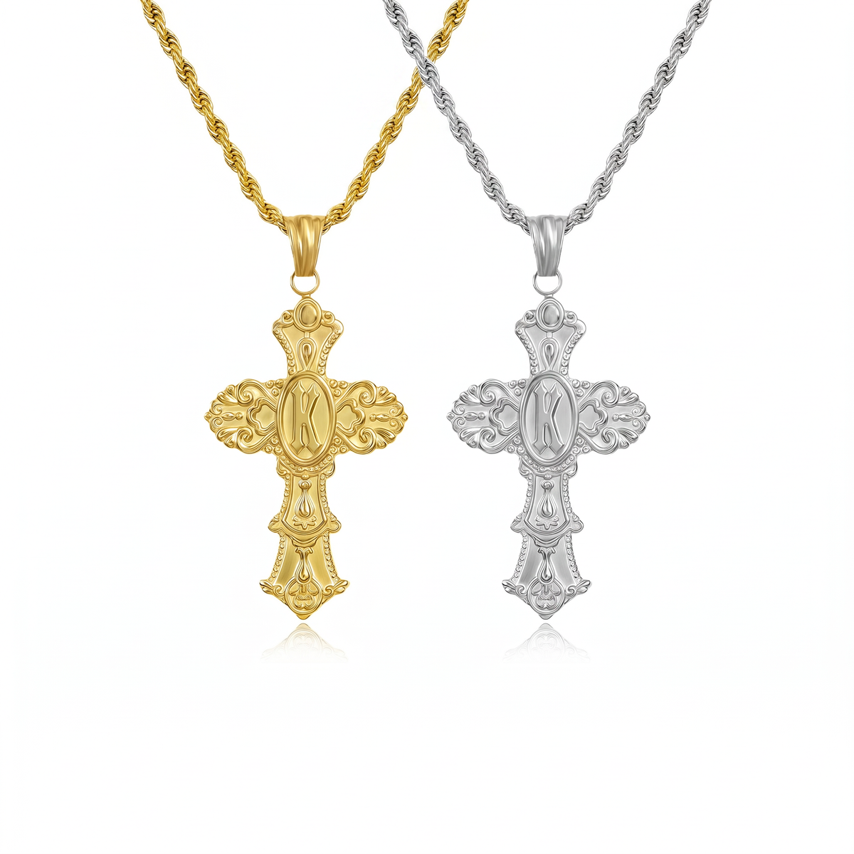 Vintage Cross Initial Necklace
