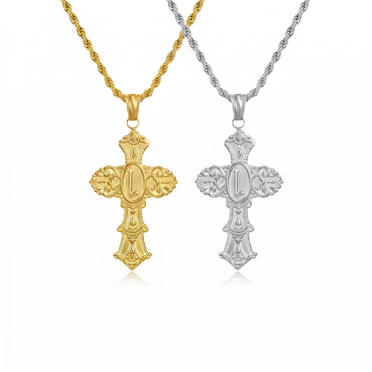 Vintage Cross Initial Necklace