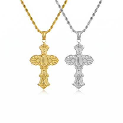 Vintage Cross Initial Necklace