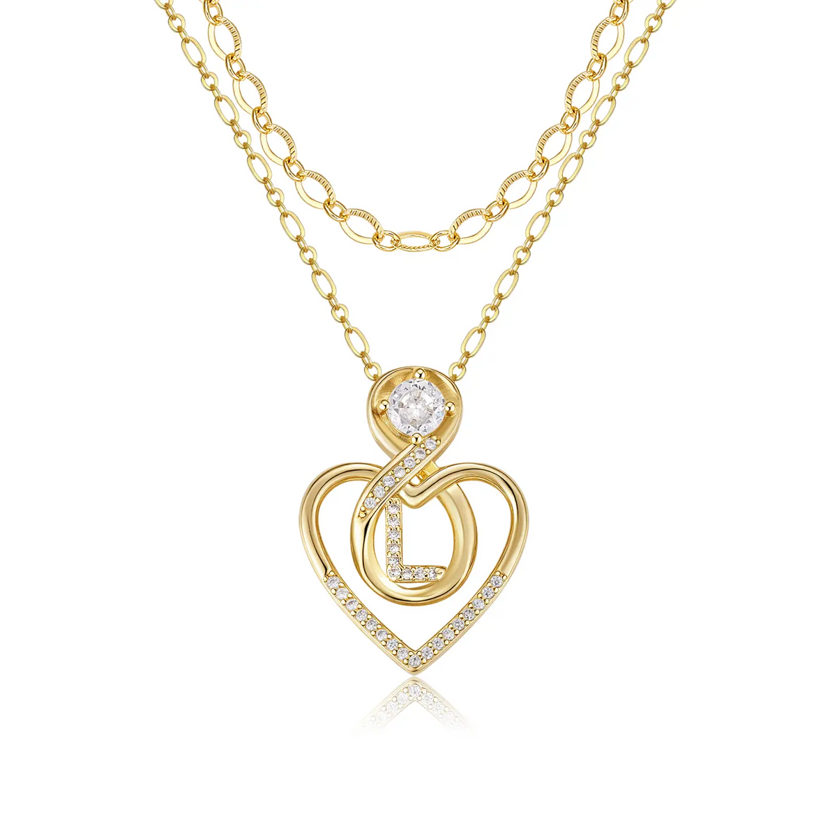 2pc 14k Initial Infinity Heart Necklace Set