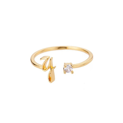 Adjustable Tiny Initial Letter Ring