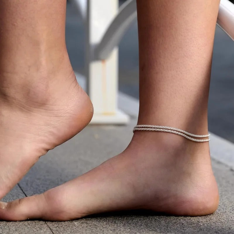 Dainty Sparkling Layered Anklet Set