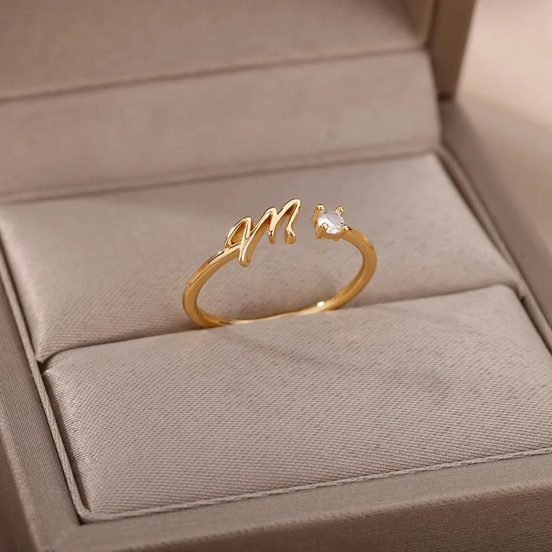 Adjustable Tiny Initial Letter Ring
