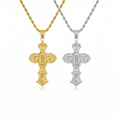 Vintage Cross Initial Necklace