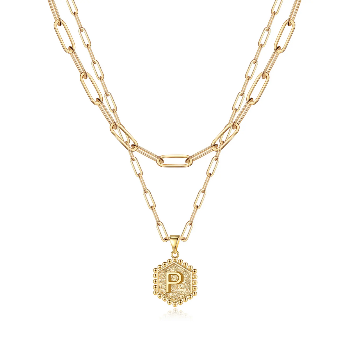 2pc 14k Hexagon Initial Necklace