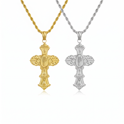 Vintage Cross Initial Necklace