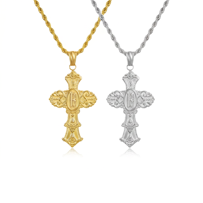 Vintage Cross Initial Necklace