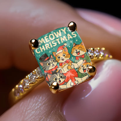 Meow Christmas Square Ring