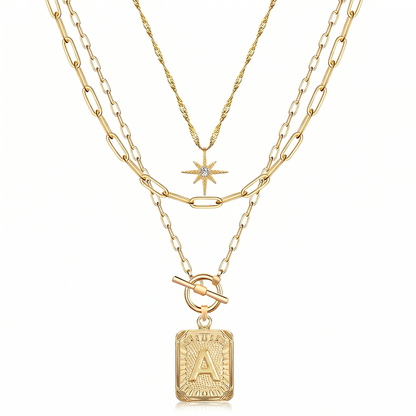 3pc Star Initial Necklace Set