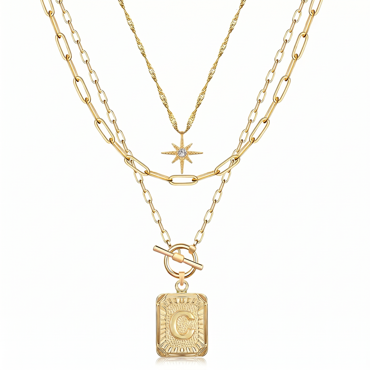 3pc Star Initial Necklace Set