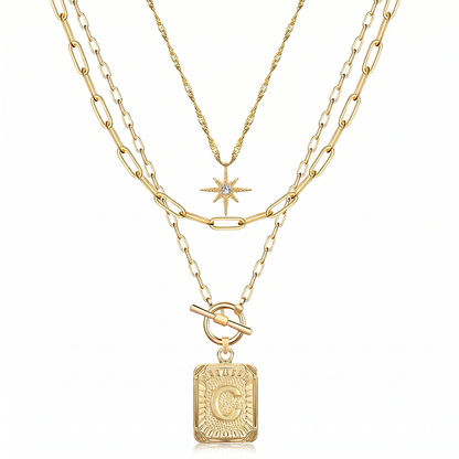 3pc Star Initial Necklace Set