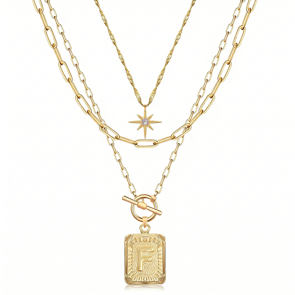 3pc Star Initial Necklace Set