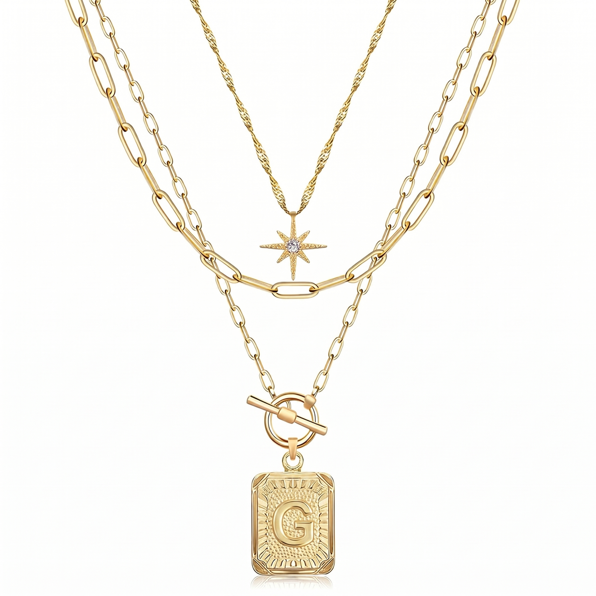 3pc Star Initial Necklace Set
