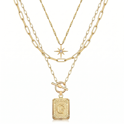 3pc Star Initial Necklace Set