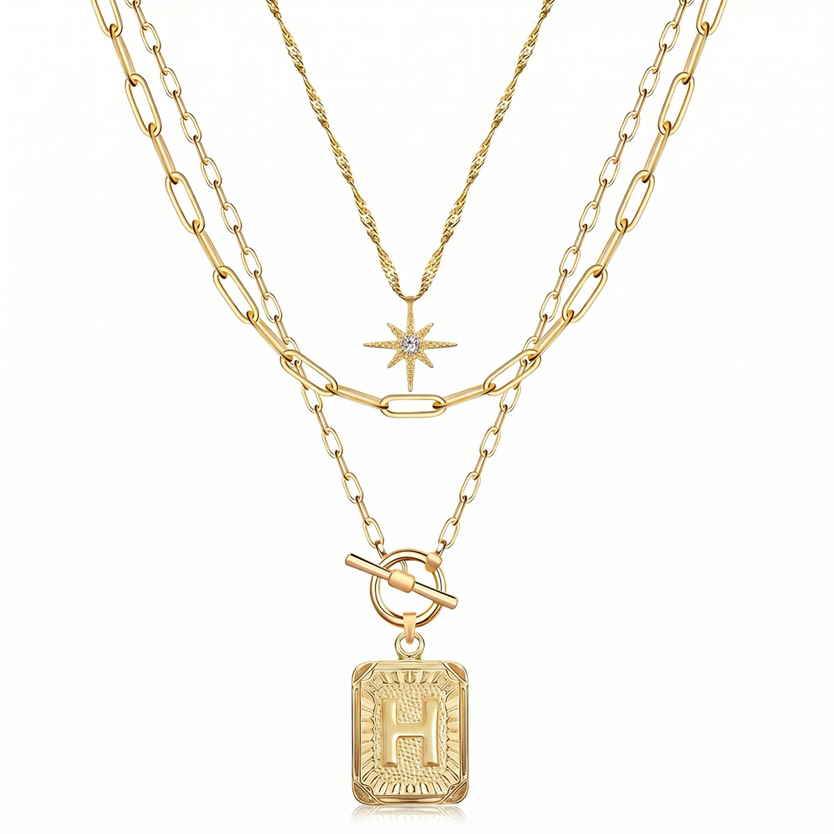 3pc Star Initial Necklace Set