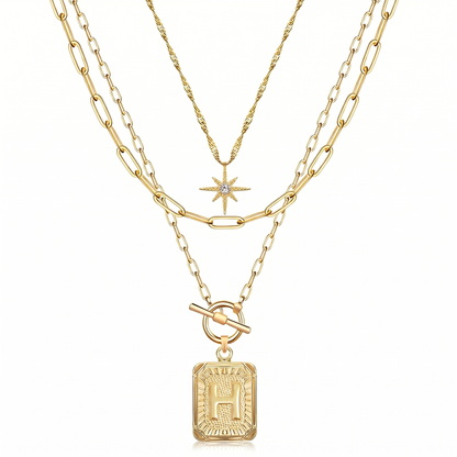 3pc Star Initial Necklace Set