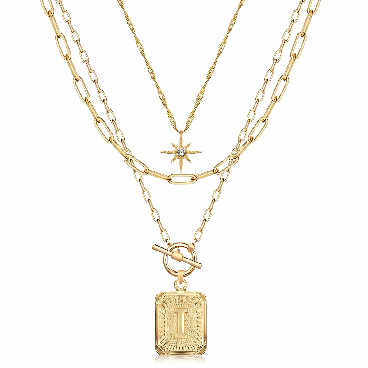 3pc Star Initial Necklace Set