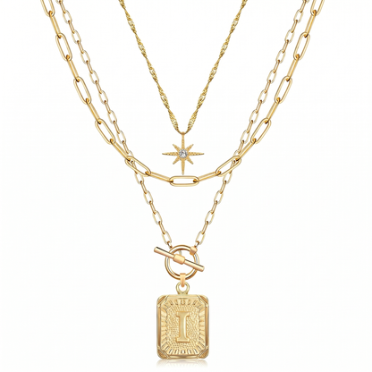 3pc Star Initial Necklace Set