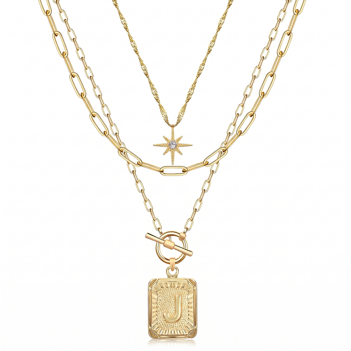 3pc Star Initial Necklace Set