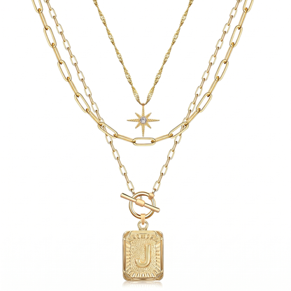 3pc Star Initial Necklace Set