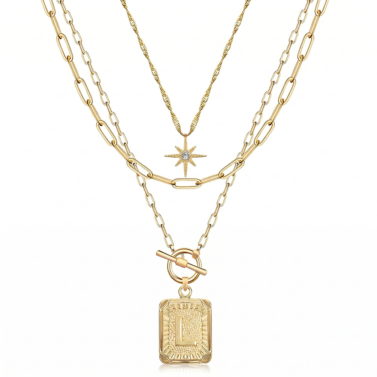 3pc Star Initial Necklace Set