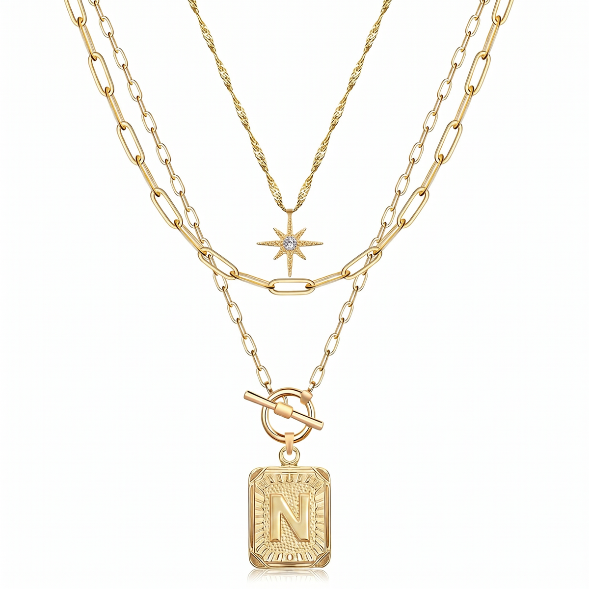 3pc Star Initial Necklace Set