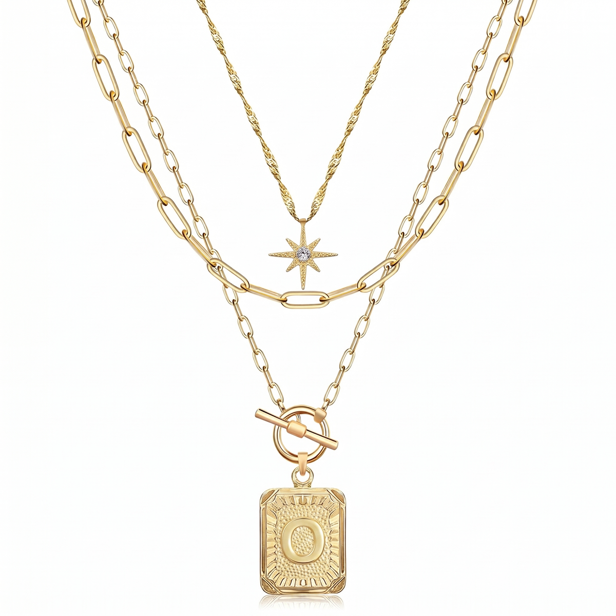 3pc Star Initial Necklace Set