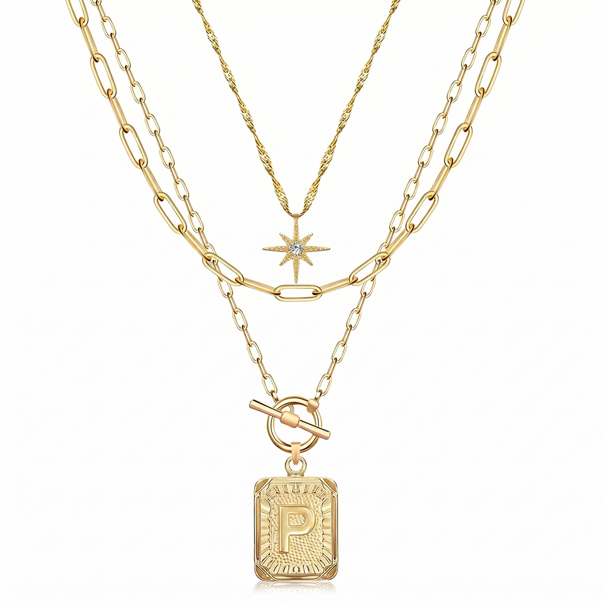 3pc Star Initial Necklace Set
