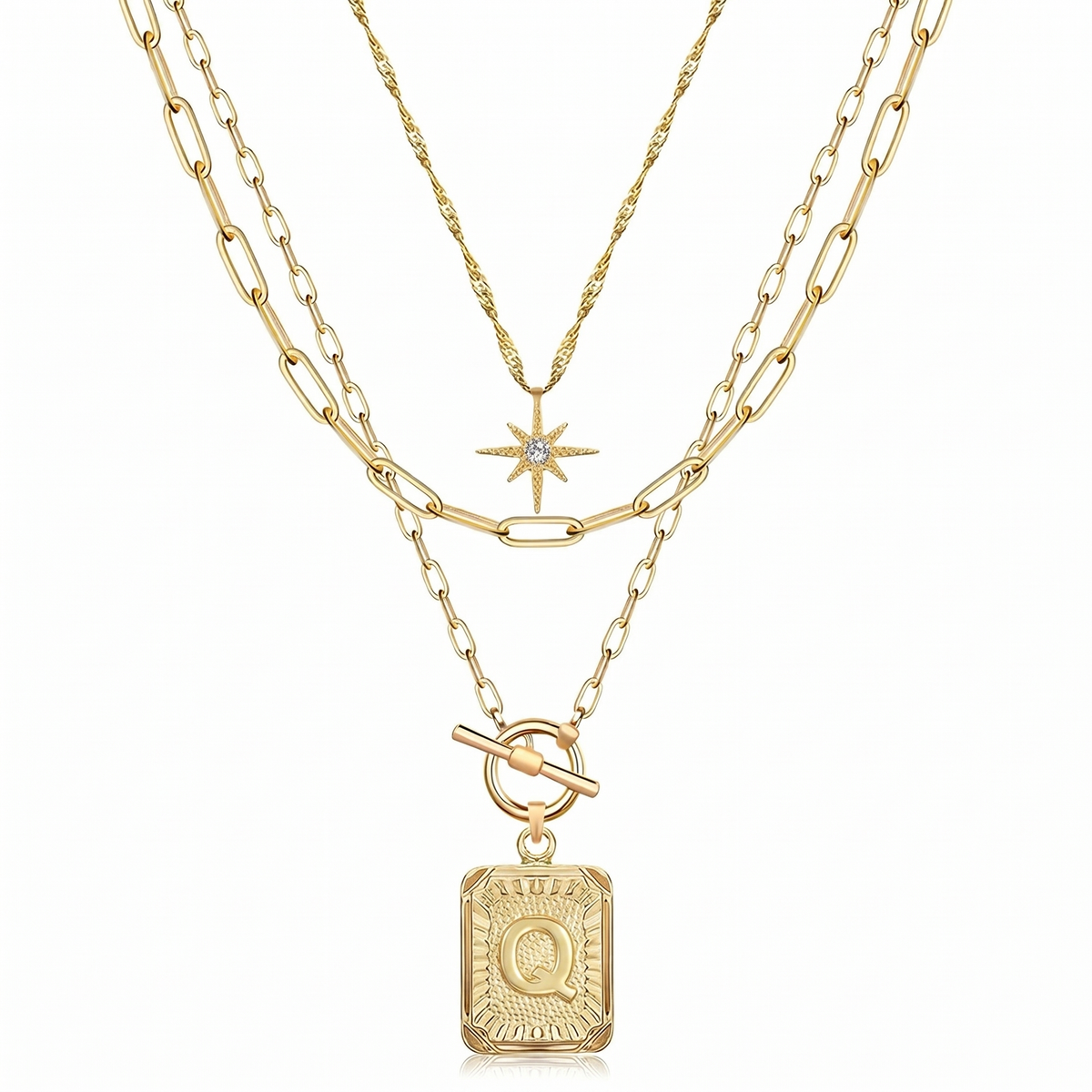 3pc Star Initial Necklace Set