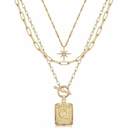 3pc Star Initial Necklace Set