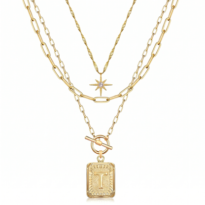 3pc Star Initial Necklace Set