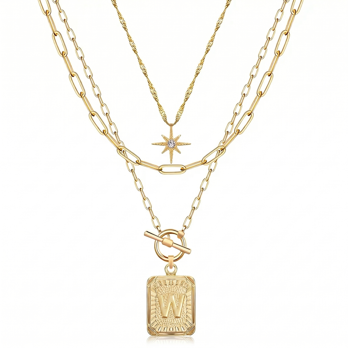 3pc Star Initial Necklace Set