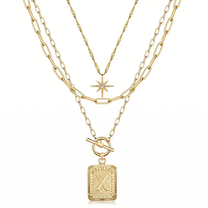 3pc Star Initial Necklace Set