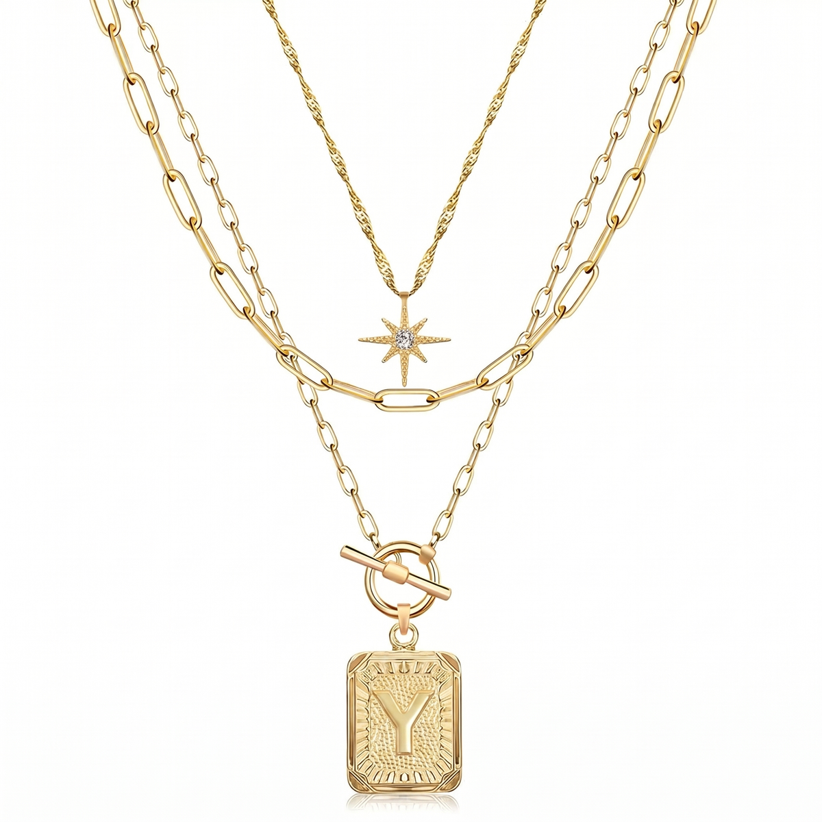 3pc Star Initial Necklace Set