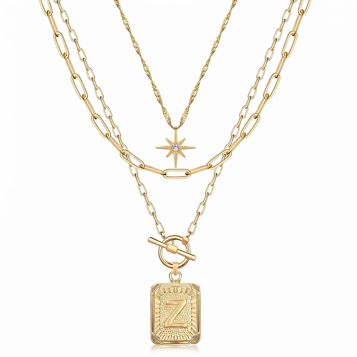 3pc Star Initial Necklace Set
