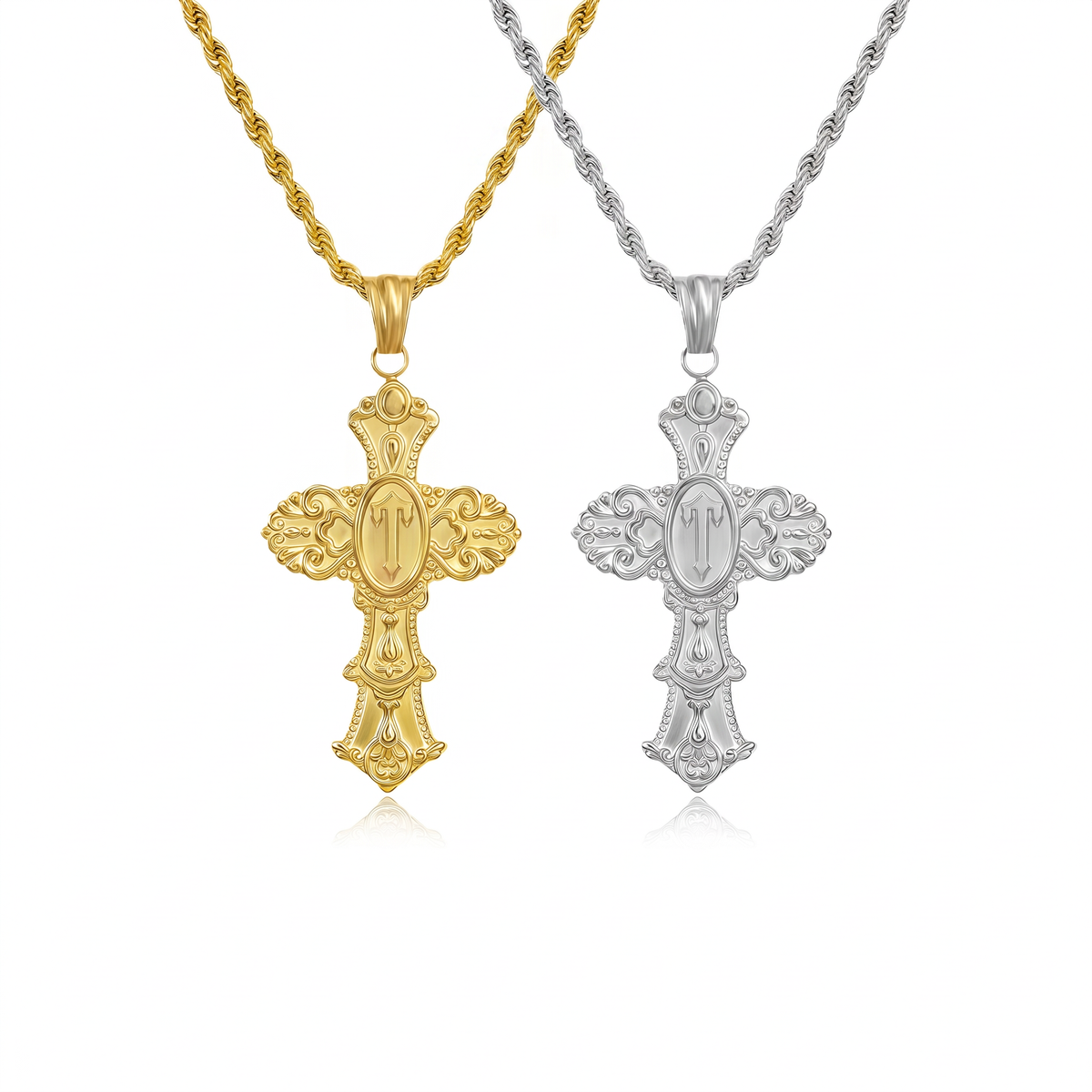 Vintage Cross Initial Necklace