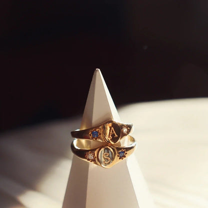 Zircon Initial Signet Ring