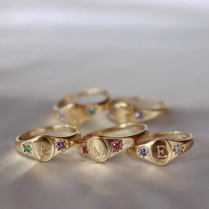 Zircon Initial Signet Ring