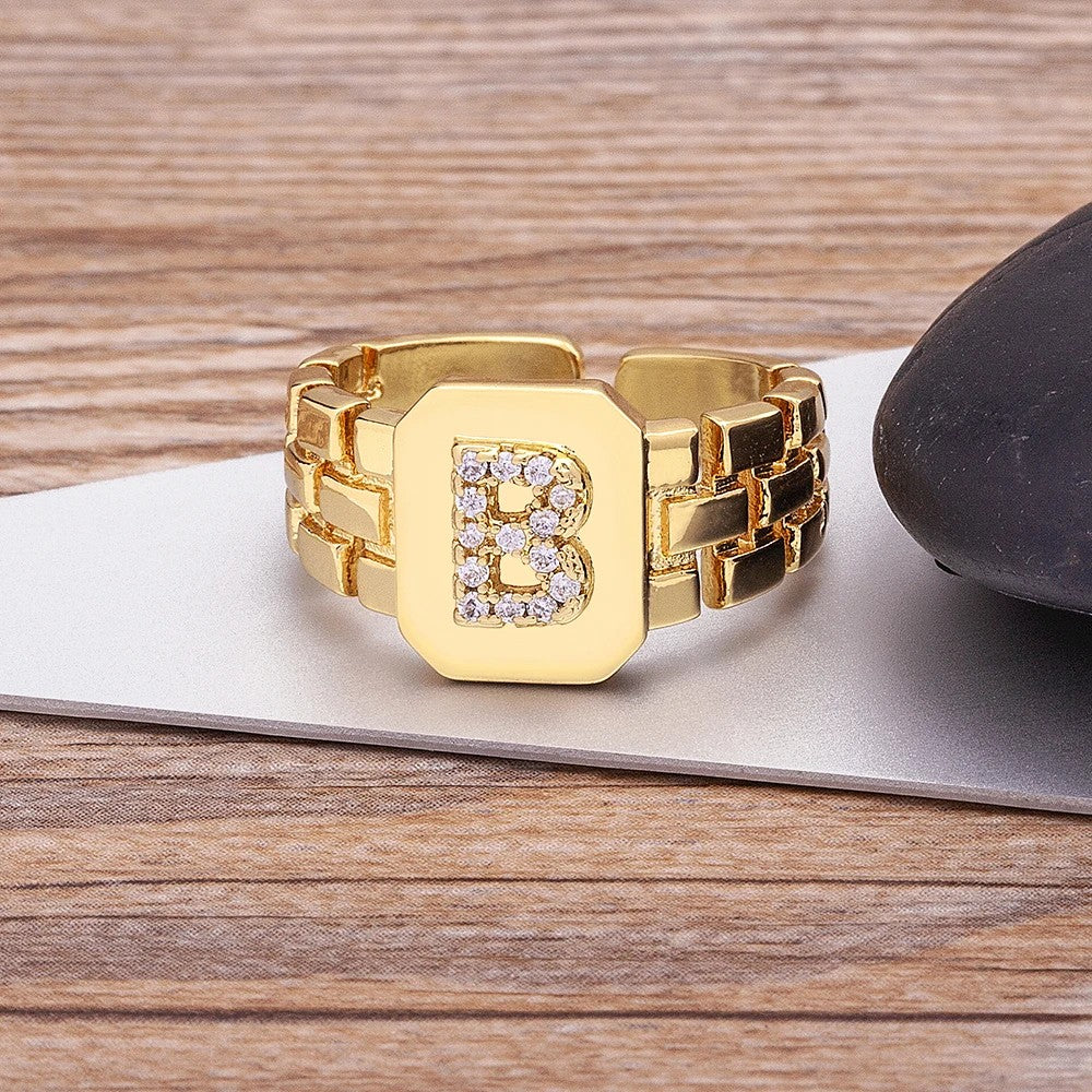 Square Crystal Initial Ring