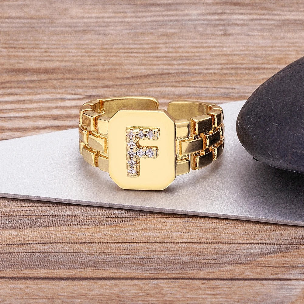 Square Crystal Initial Ring