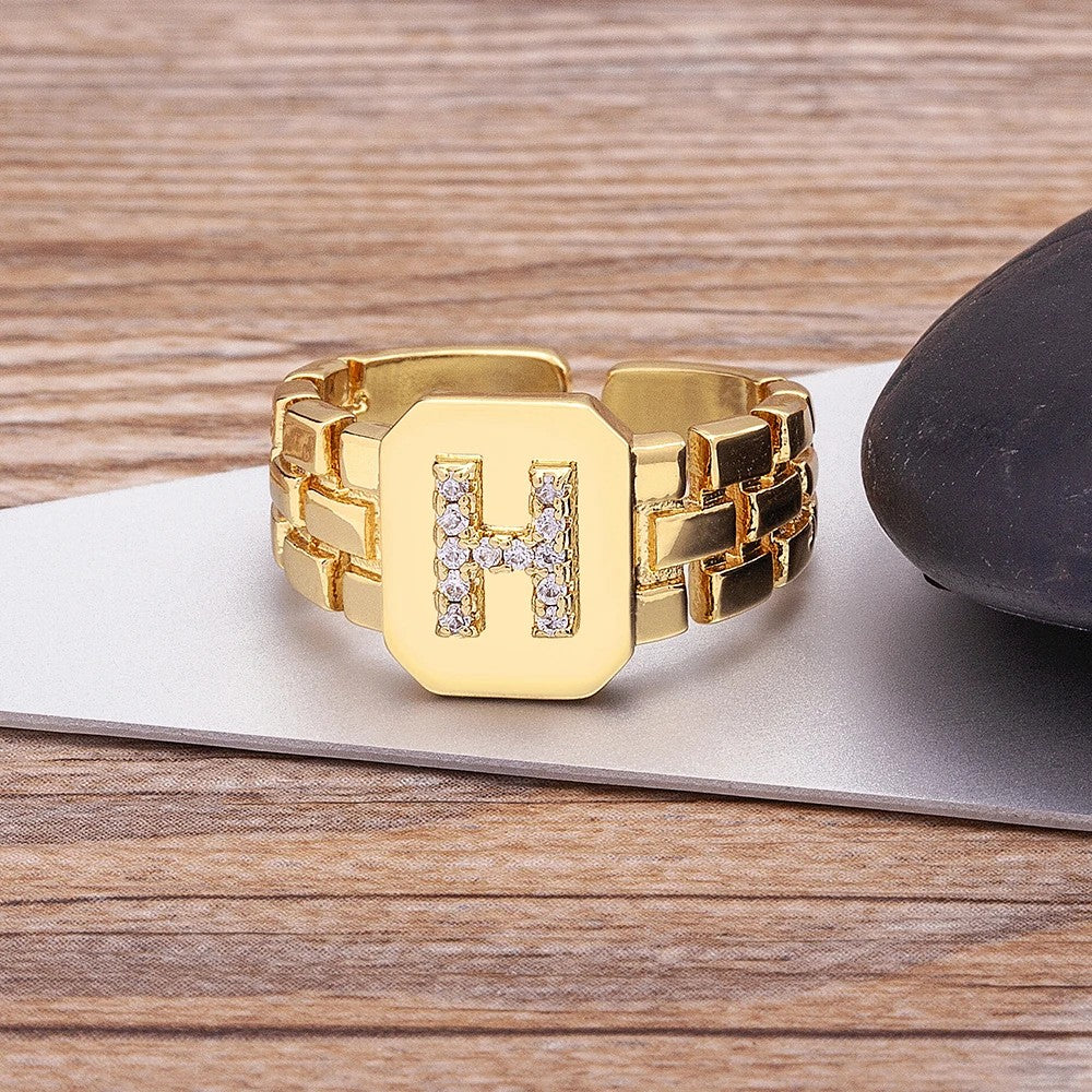 Square Crystal Initial Ring