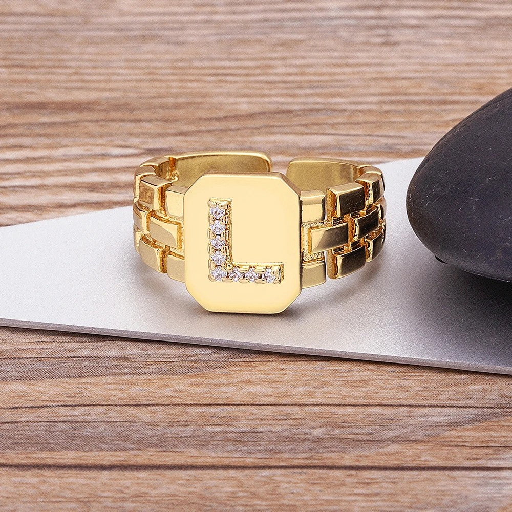 Square Crystal Initial Ring